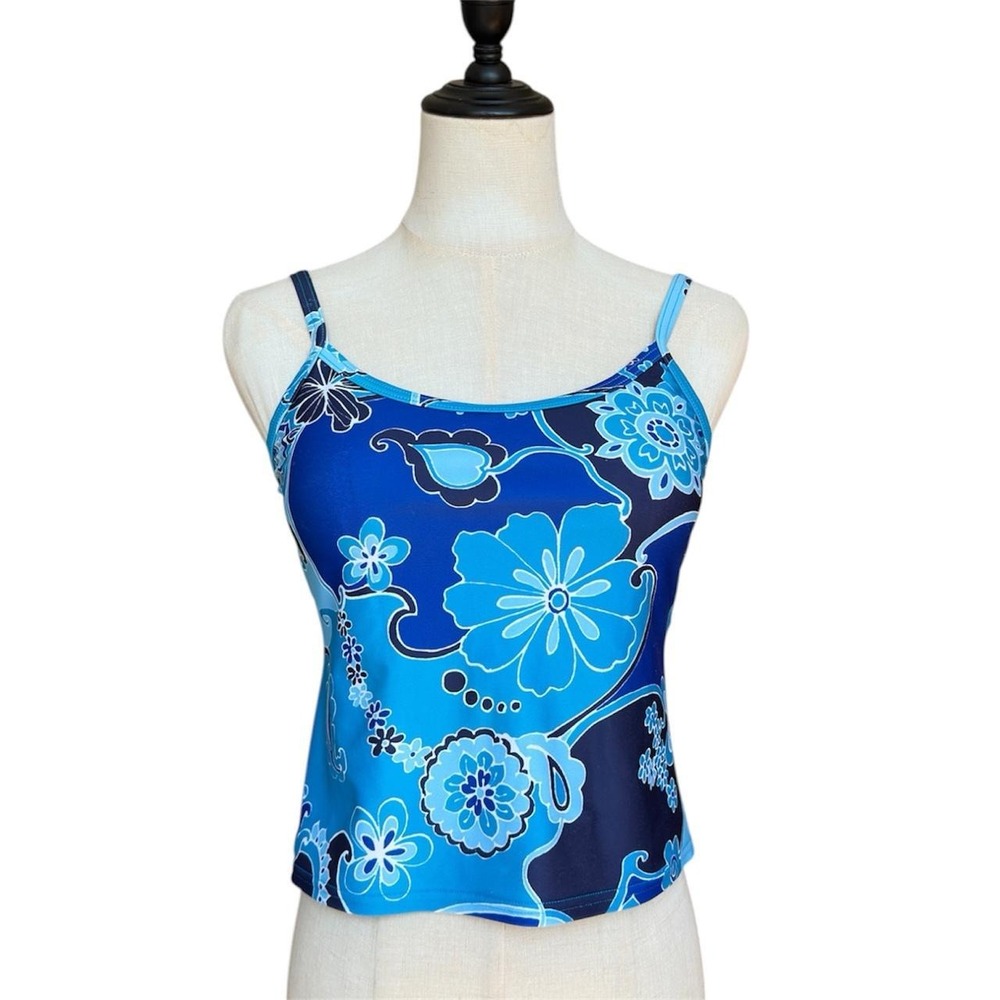 Christina Tankini Top Women 8 Blue Floral Paisley Y2K Swim Retro Canada
